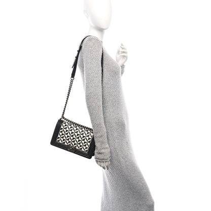 Chanel Calfskin Woven Medium Boy Flap Black White 2 of 10