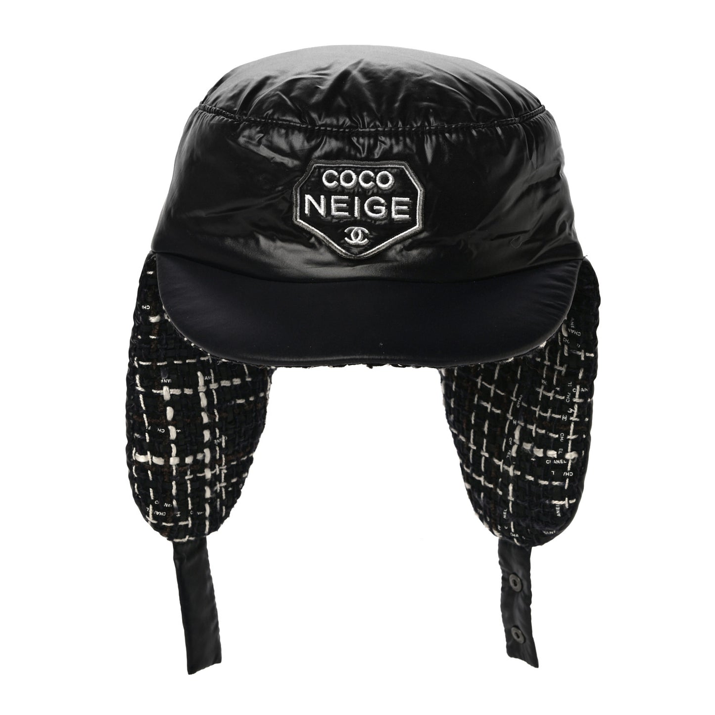 Nylon Tweed Quilted Coco Neige Hat S Black