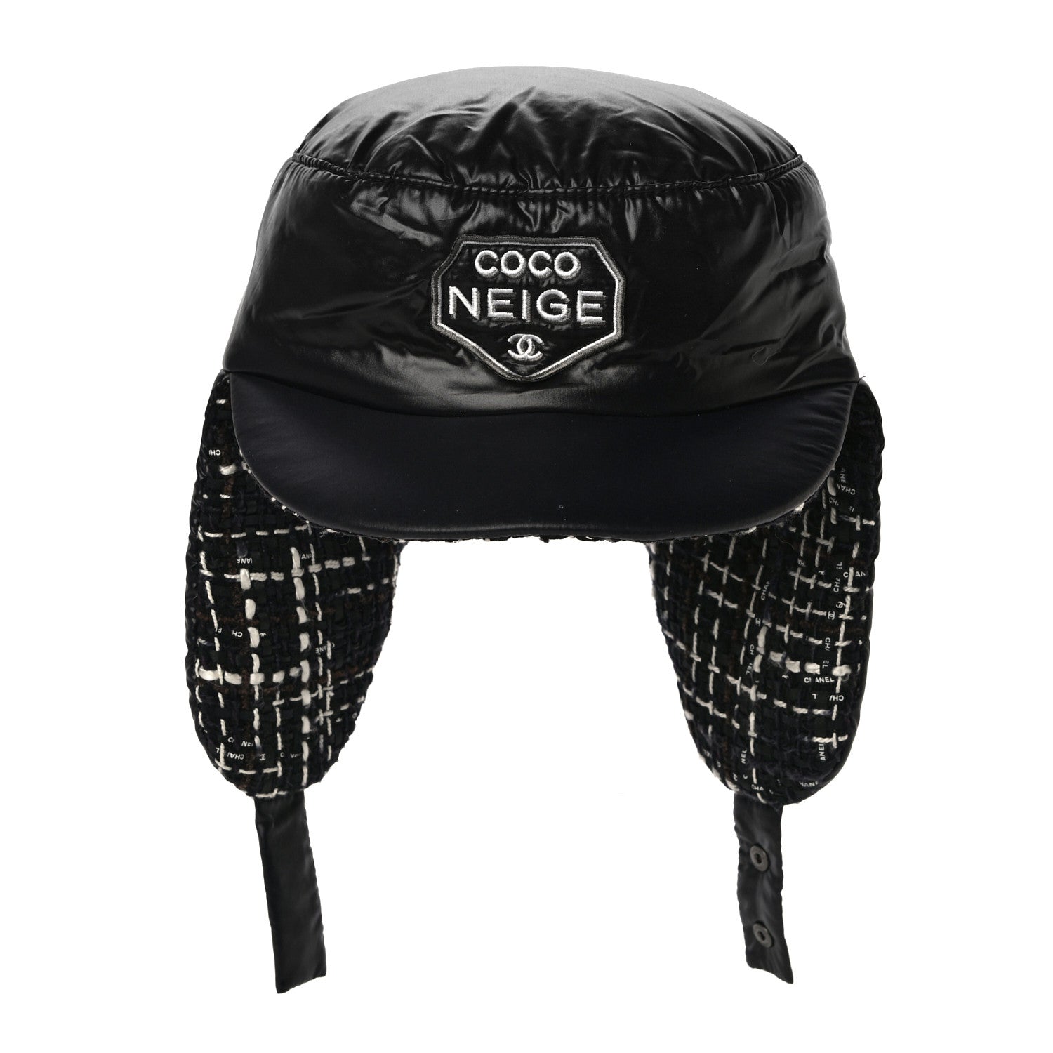 Chanel Nylon Tweed Quilted Coco Neige Hat S Black 1 of 6