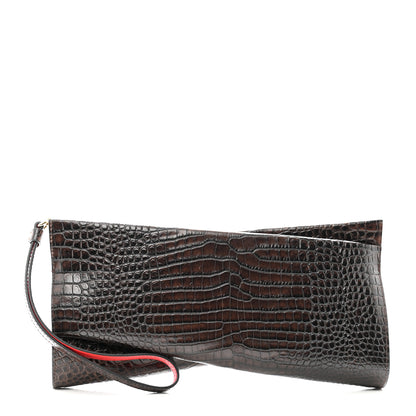 Christian Louboutin Crocodile Embossed Calfskin Loubi Twist Zip Clutch Bag Brown 1 of 10