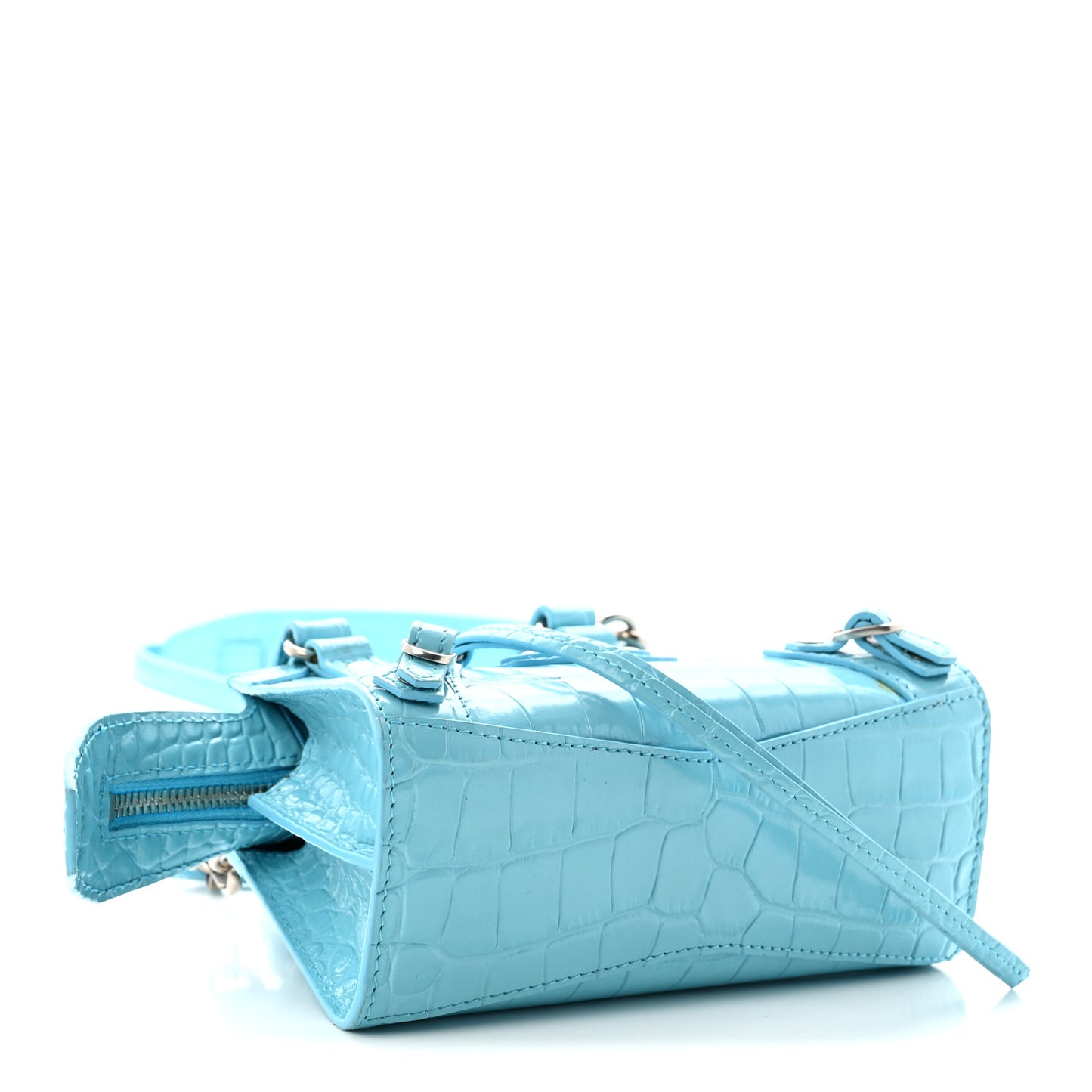 Calfskin Crocodile Embossed Neo Classic Silver Hardware Nano City Crossbody Azur