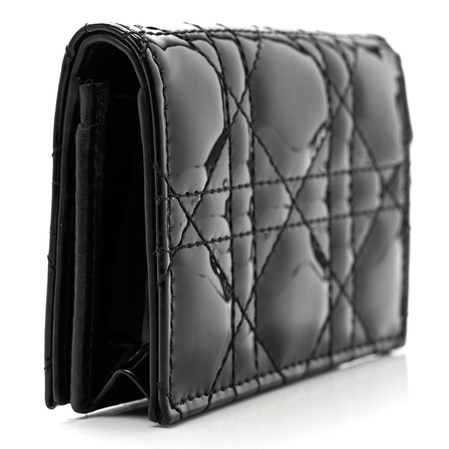 Patent Cannage Small Lady Dior Flap Card Holder Black