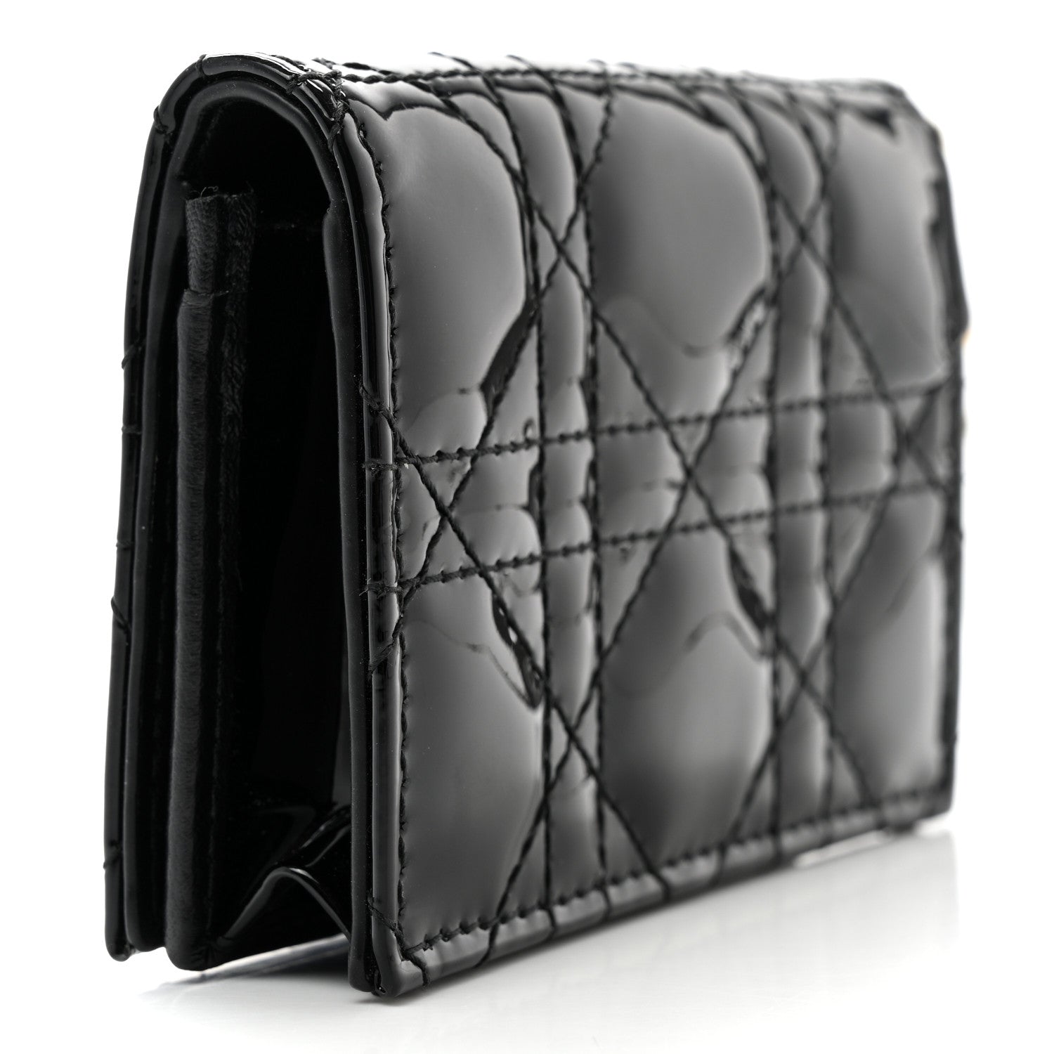 Christian Dior Patent Cannage Small Lady Dior Flap Card Holder Black 3 of 9