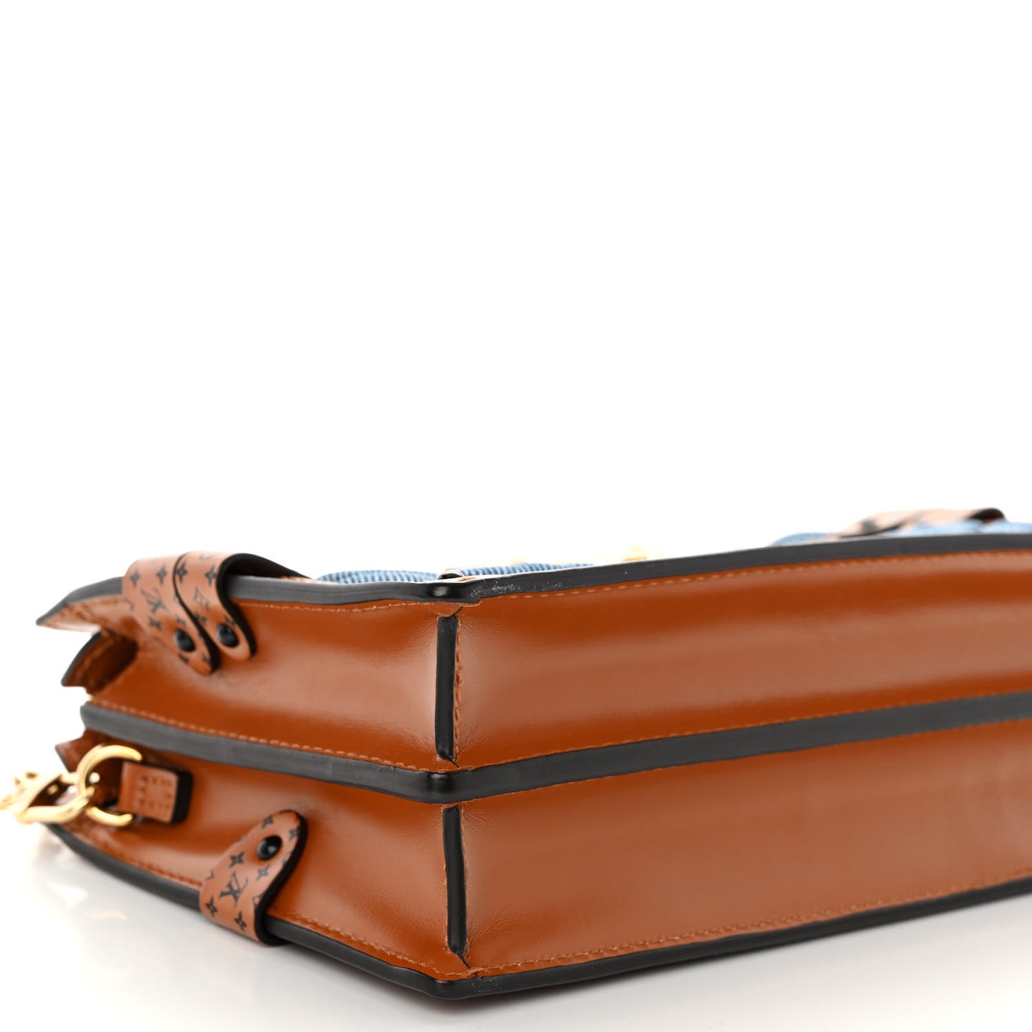 Denim Calfskin Malletage Trunk Clutch Light Blue