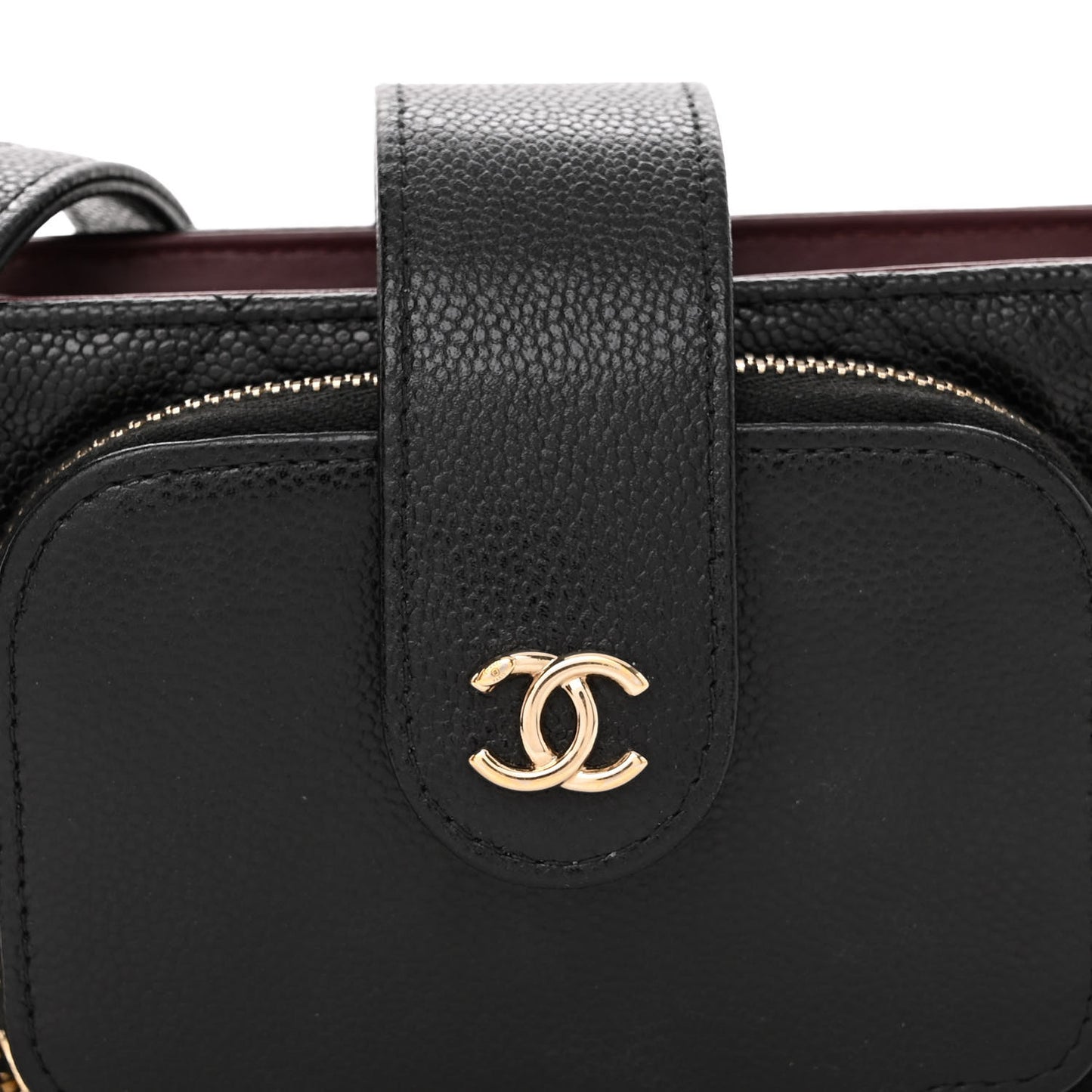 Caviar Quilted Phone Holder With Chain Black