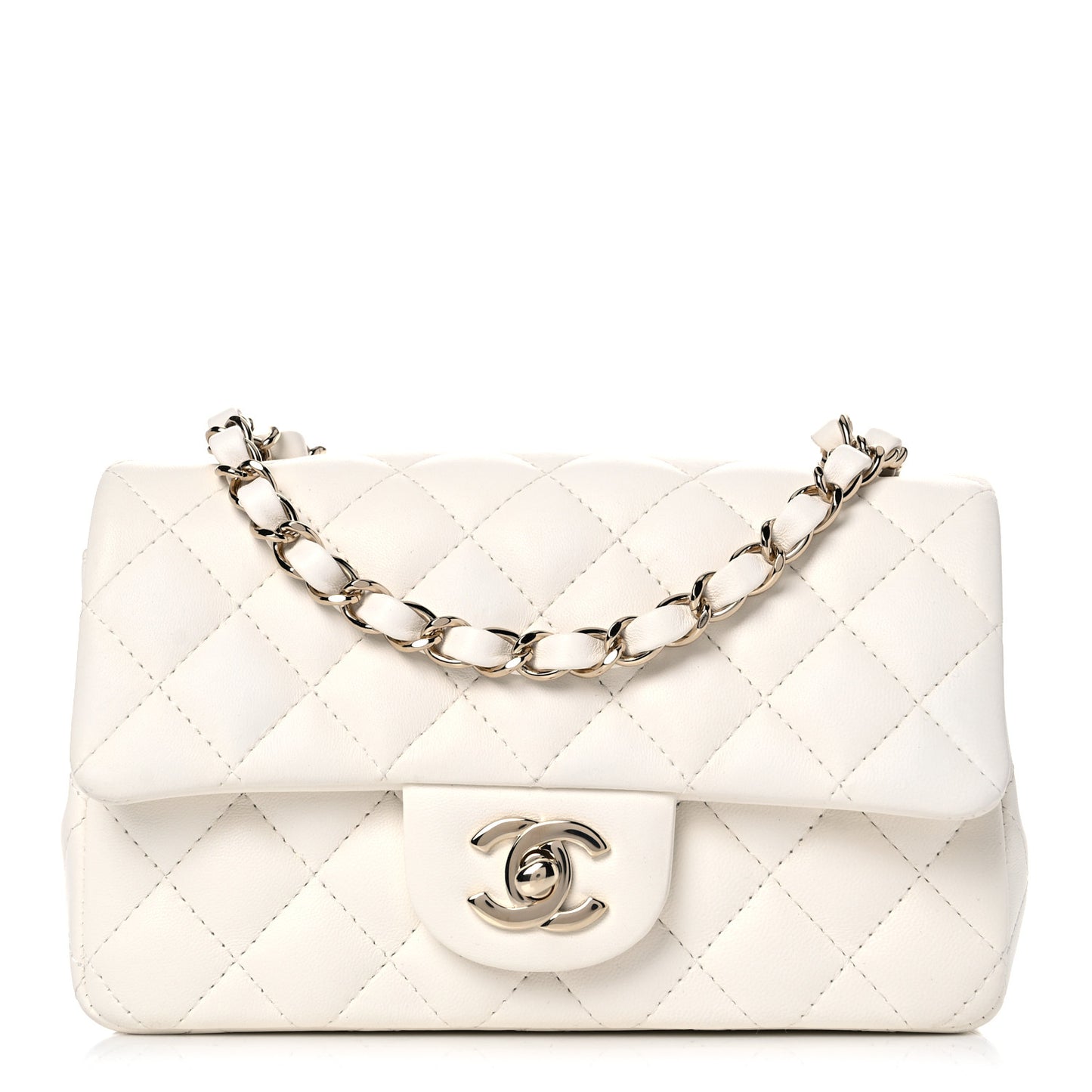 Lambskin Quilted Mini Rectangular Flap White