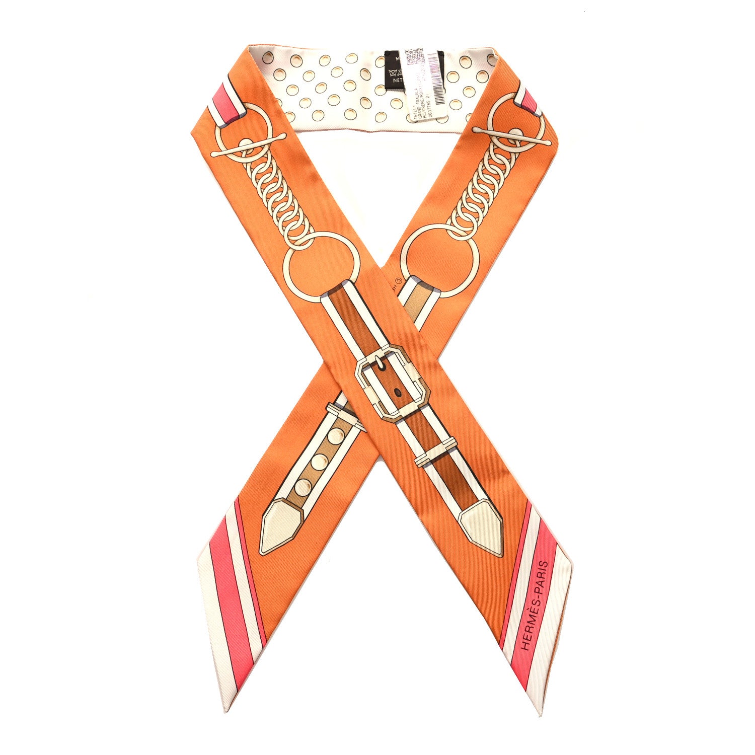 Hermes Silk Grand Tralala Twilly Creme Roux Corail 1 of 4