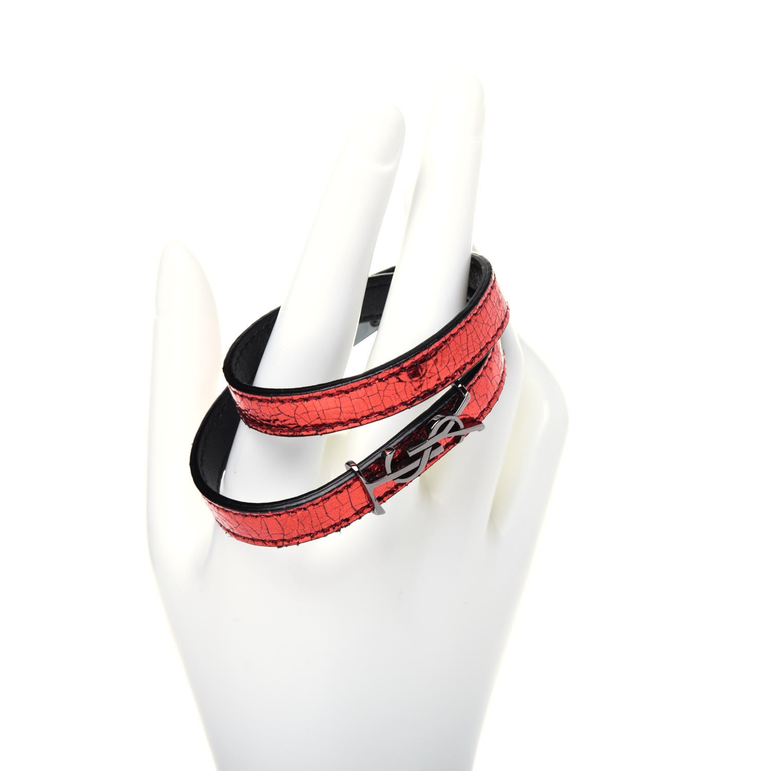 Saint Laurent Metallic Calfskin Opyum Double Wrap Bracelet Red 3 of 6
