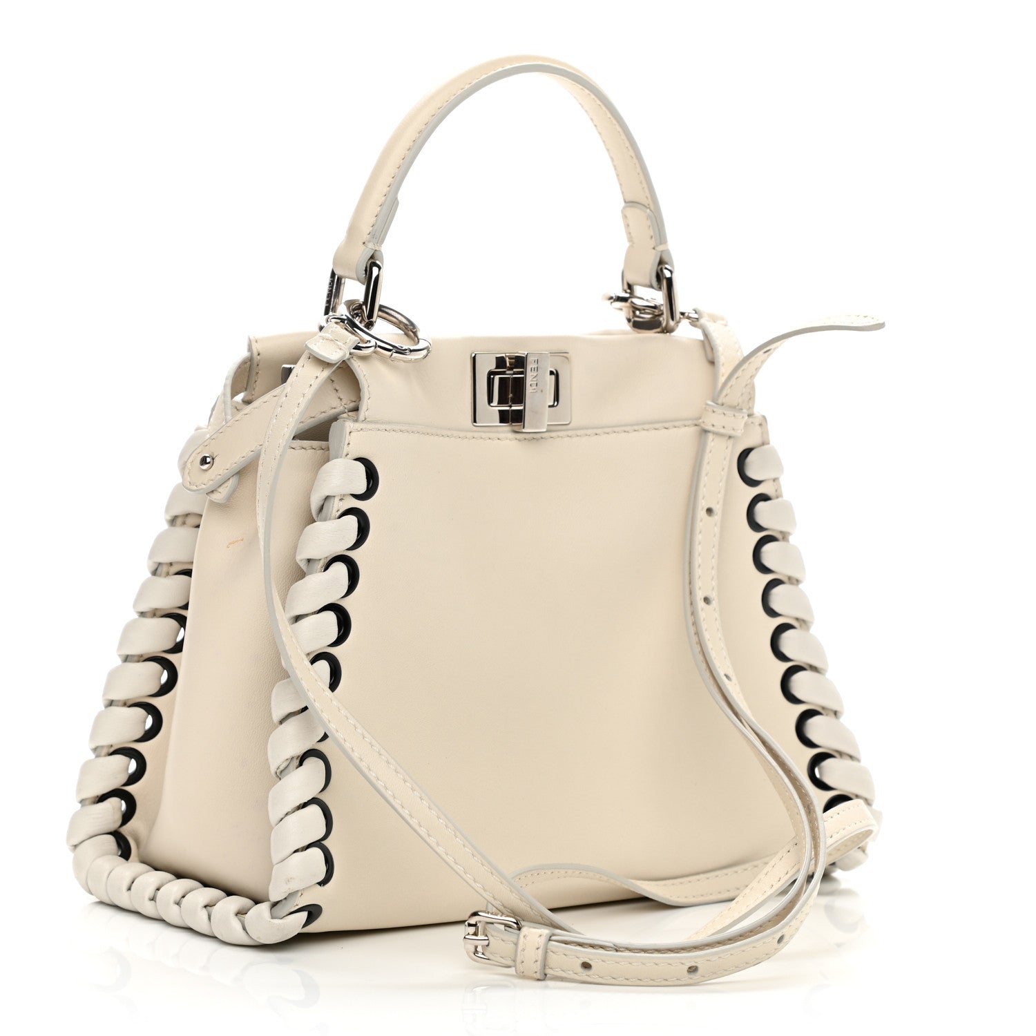 Fendi Nappa Lace Up Mini Peekaboo Iconic Satchel Bianco Carta 3 of 9