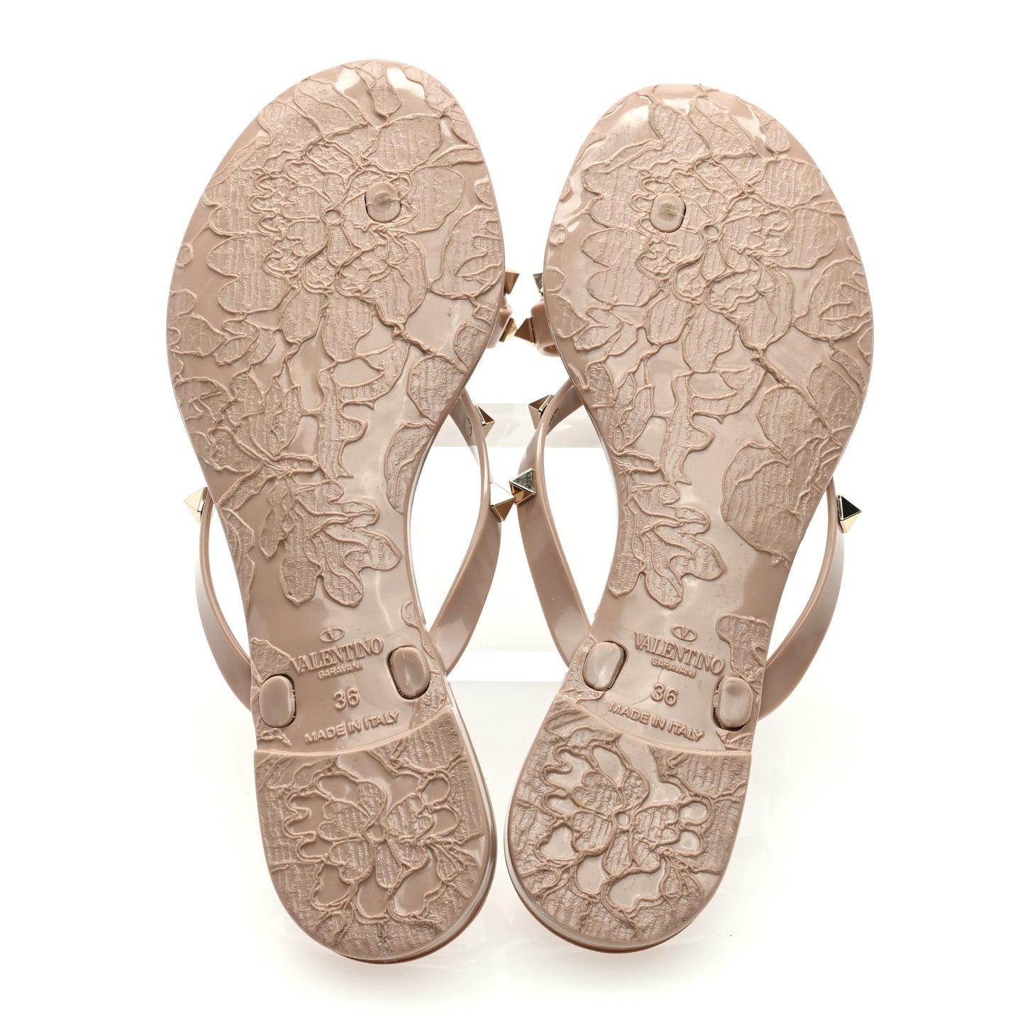 PVC Jelly Rockstud Bow Thong Sandals 36 Poudre