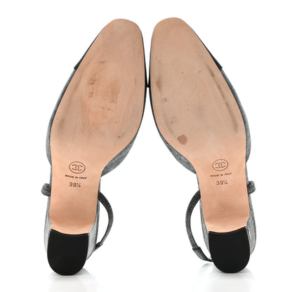 Chanel Wool Velvet Cap Toe CC Slingback Pumps 39.5 Black Grey 5 of 8