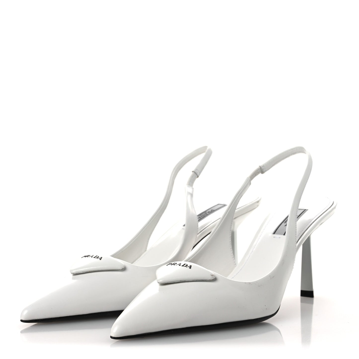 Spazzolato Triangle Logo Pointed Toe 75mm Slingback Pumps 38 White