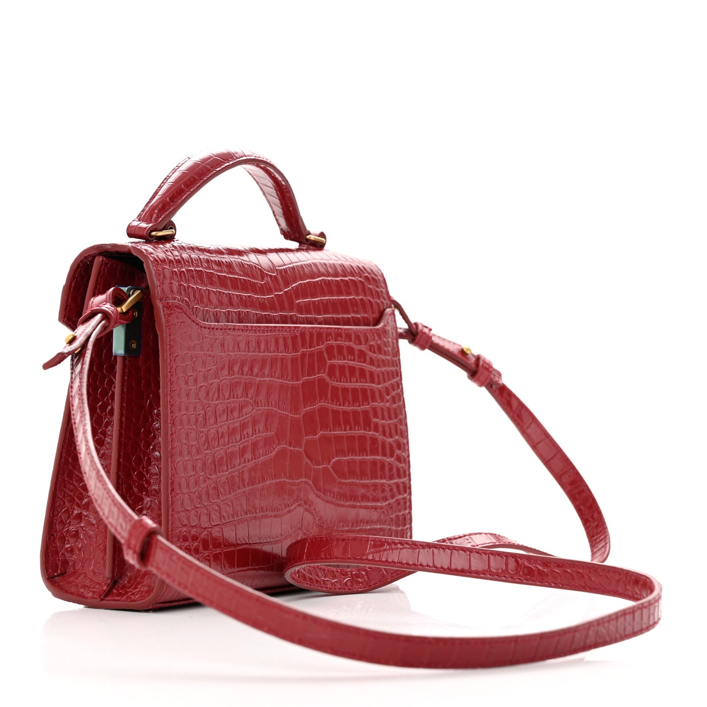 Calfskin Crocodile Embossed Mini Classic Monogram Cassandra Top Handle Red