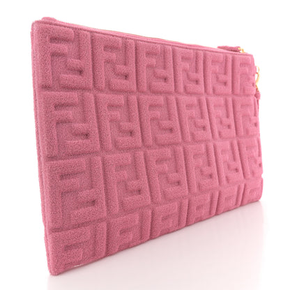 Fendi Terry Cloth Vitello Century Matte FF 1974 Embossed Large Flat Pouch Lollypop 3 of 7