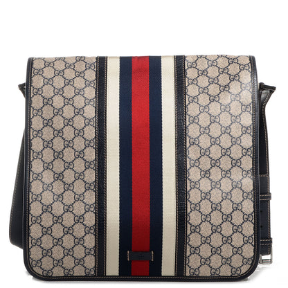 Gucci GG Plus Monogram Vintage Web Large Flap Messenger Bag Beige Navy Blue 1 of 7