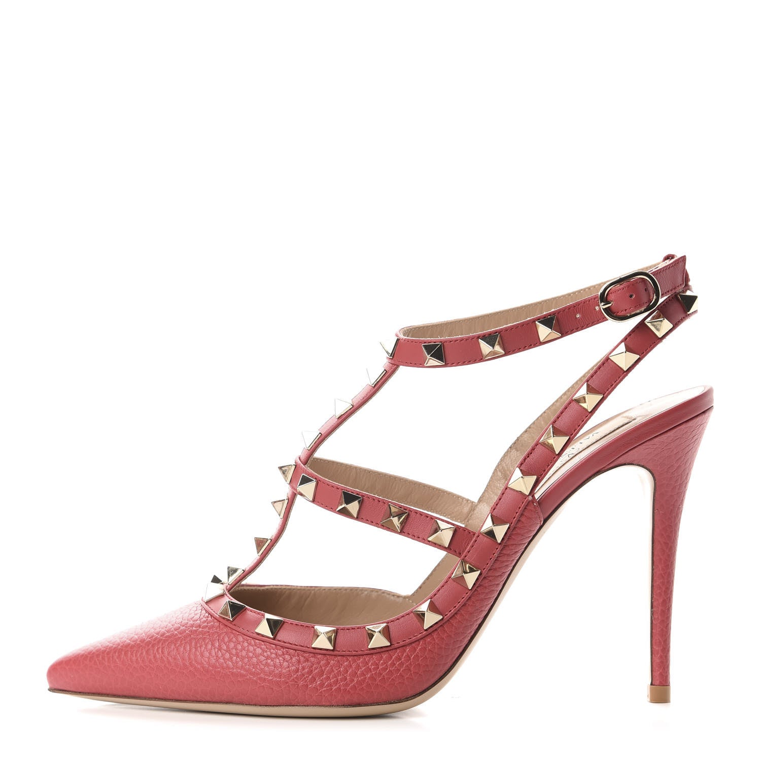 Valentino Garavani Pebbled Calfskin Rockstud Ankle Strap 100mm Pumps 39.5 Rock Pink 1 of 10