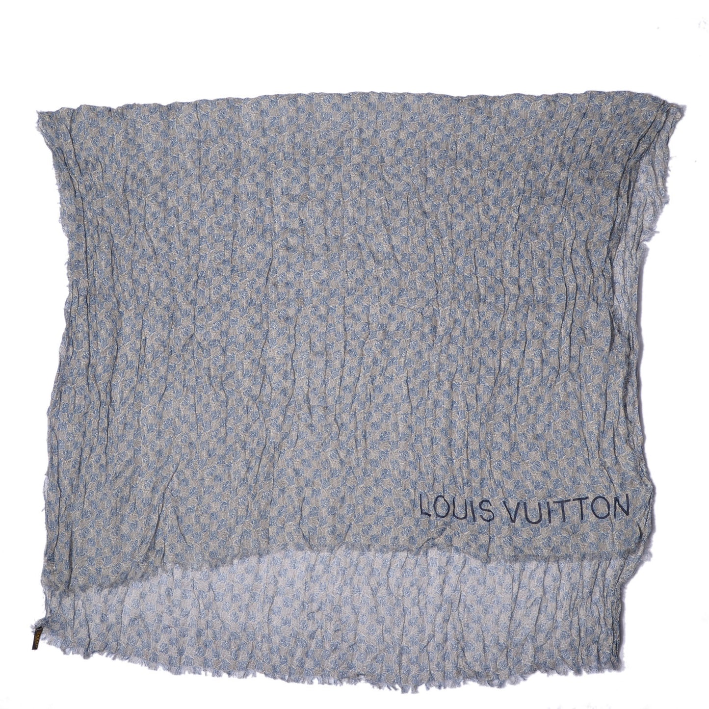 Cotton Linen Etole Damier Palm Stole Blue