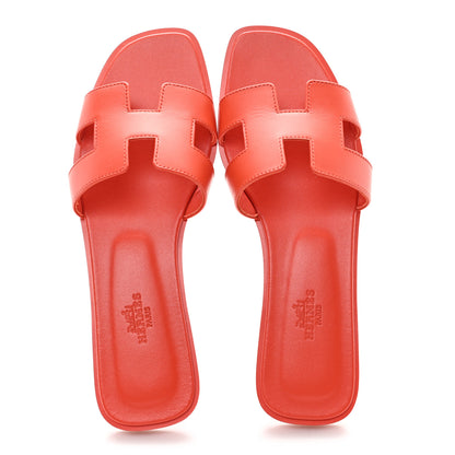 Hermes Box Calfskin Oran Sandals 38.5 Rouge Jaipur 2 of 9