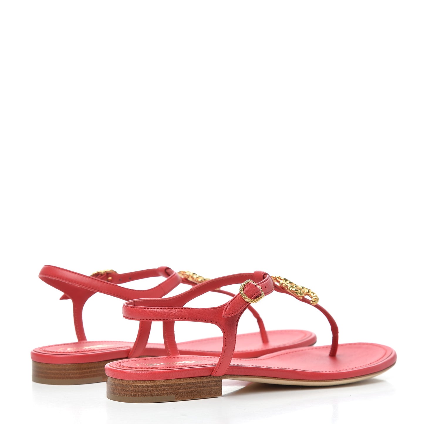 Lambskin Chain CC Logo Thong Sandals 36.5 Red