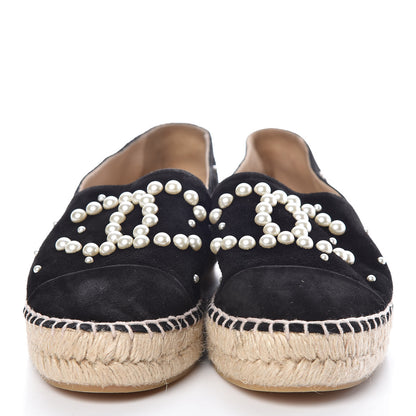 Chanel Suede Pearl CC Espadrilles 37 Black 2 of 10