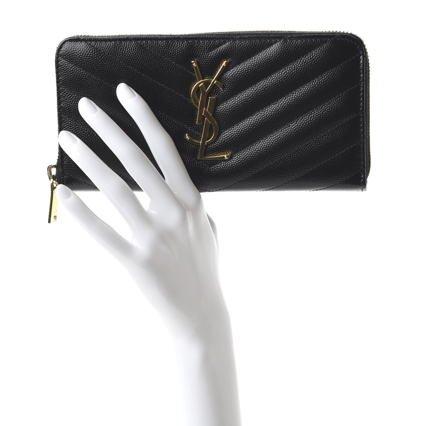 Grain De Poudre Matelasse Chevron Monogram Zip Around Wallet Black