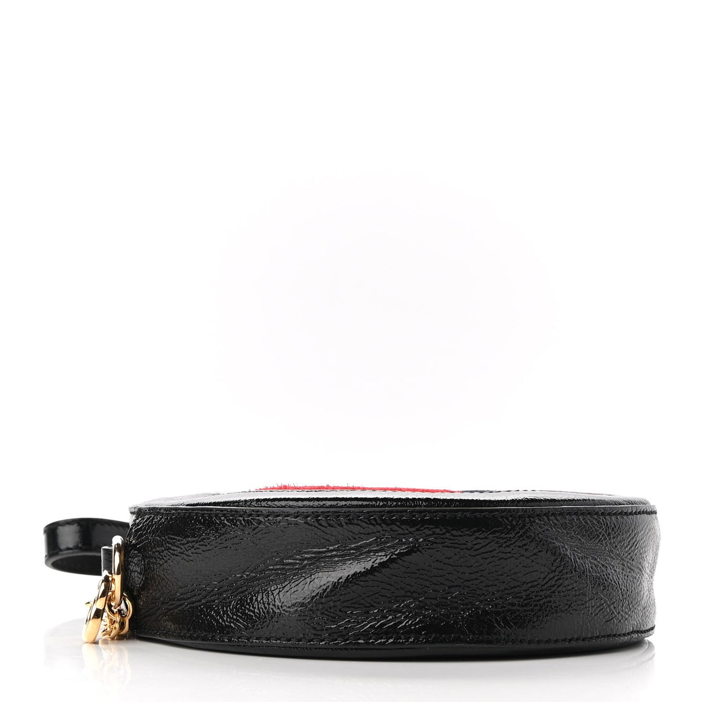 Suede Patent Web Mini Ophidia Round Shoulder Bag Hibiscus Red Black