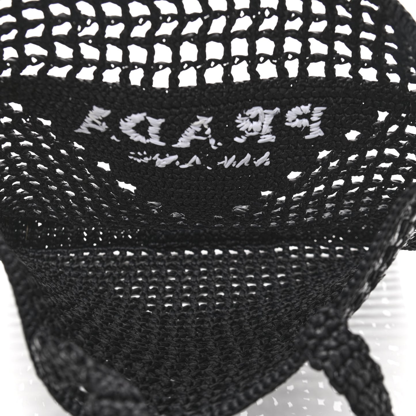 Yarn Raffia Effect Crochet Logo Embroidered Tote Bag Black