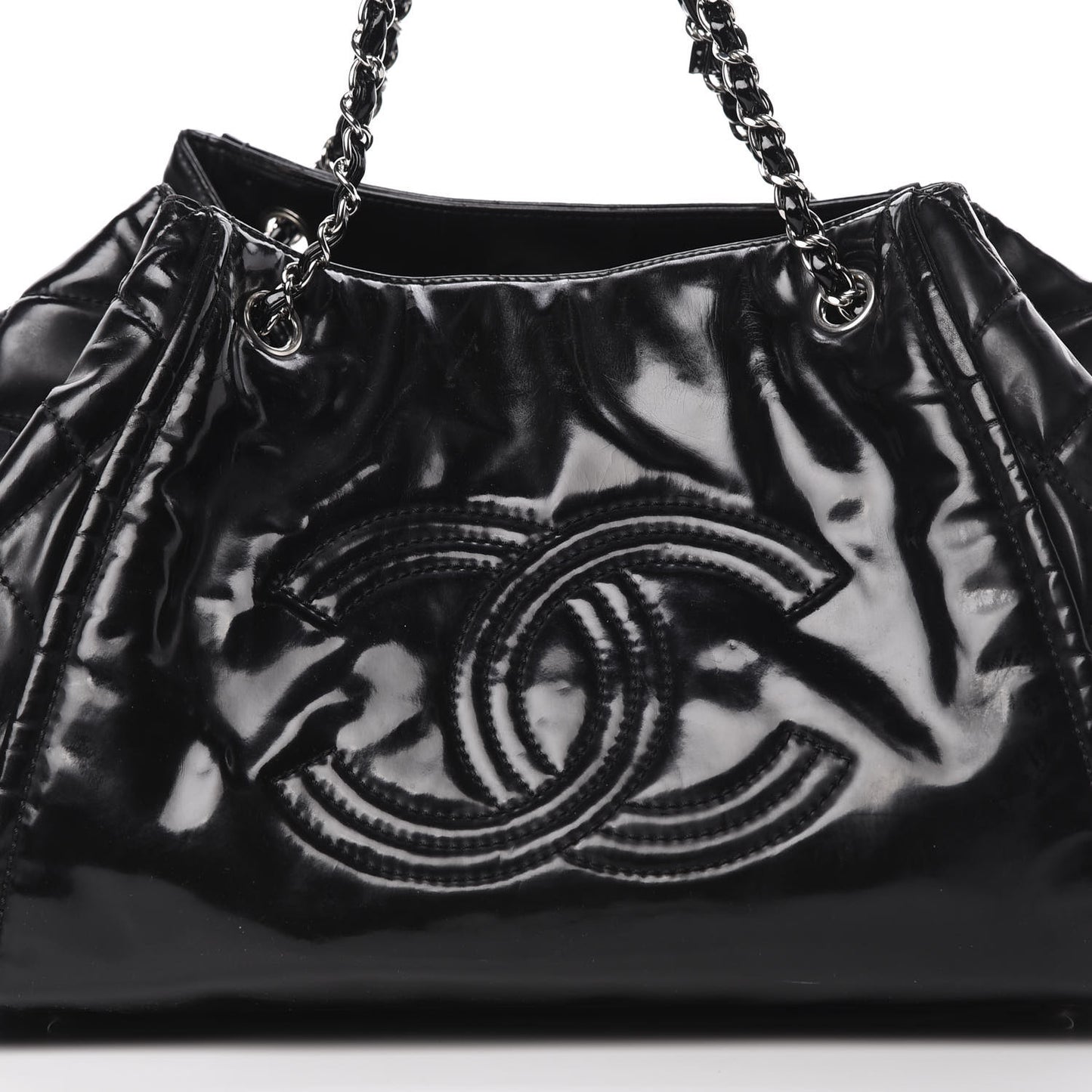 Vinyl Lipstick Ligne Accordion Tote Black