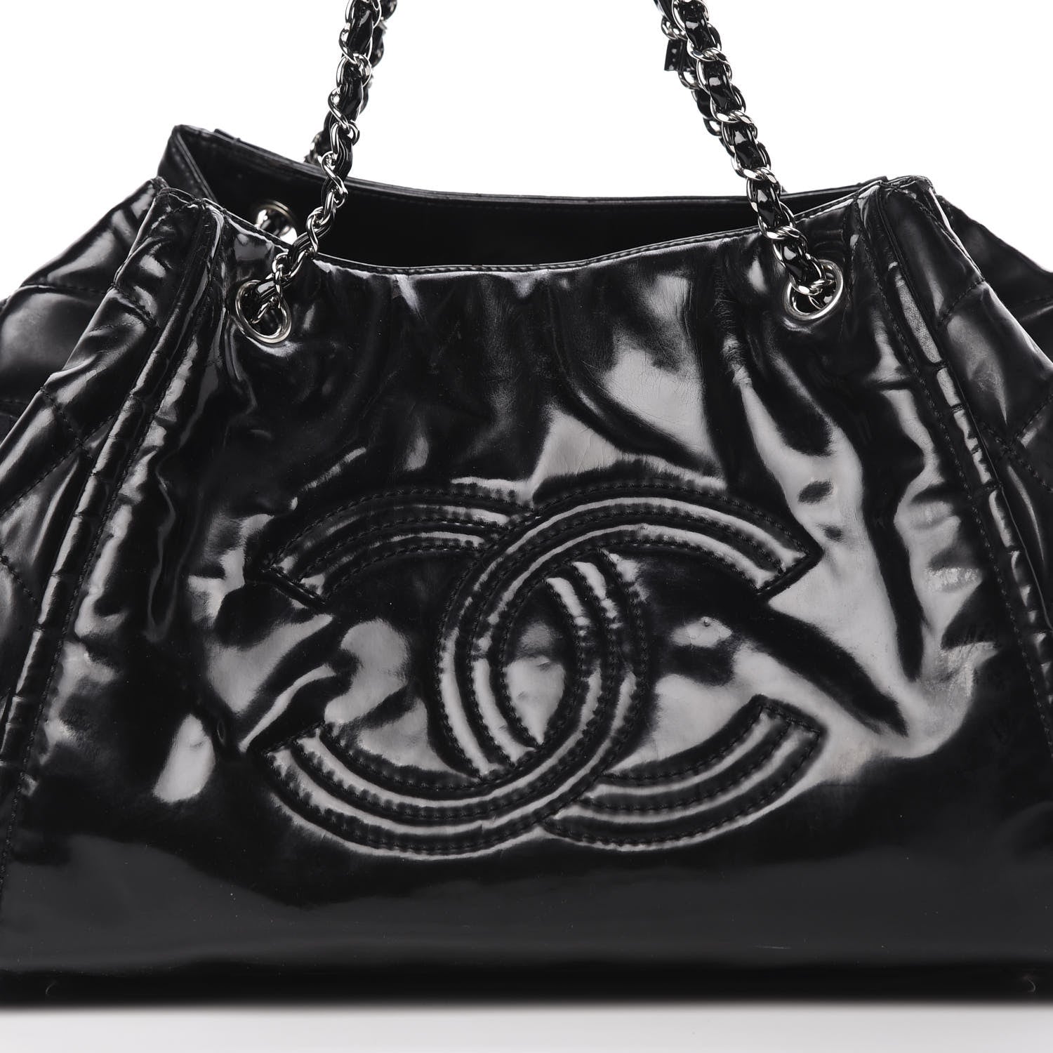 Chanel Vinyl Lipstick Ligne Accordion Tote Black 8 of 14