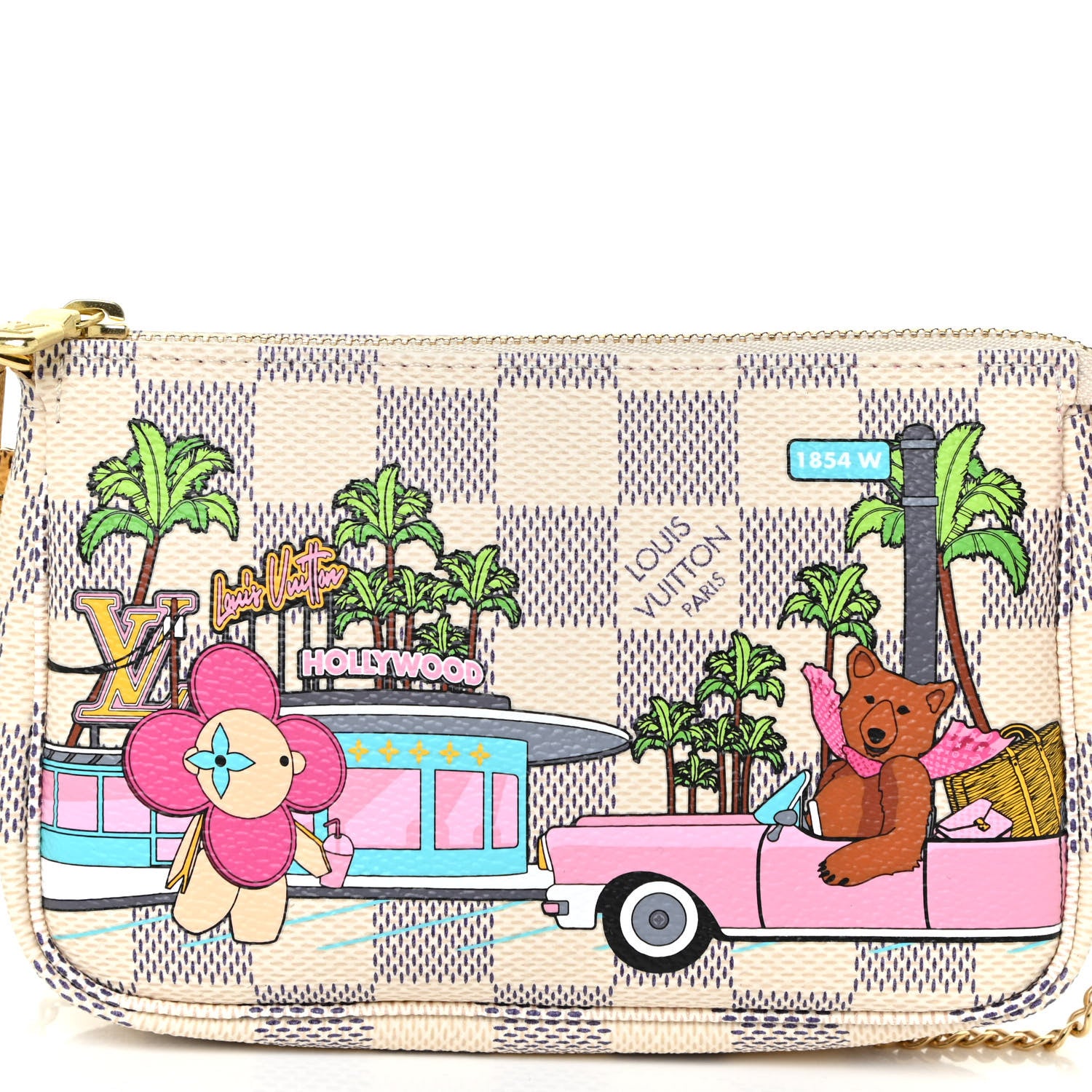 Louis Vuitton Damier Azur 2021 Christmas Animation Hollywood Mini Pochette Accessories Fuchsia 9 of 9
