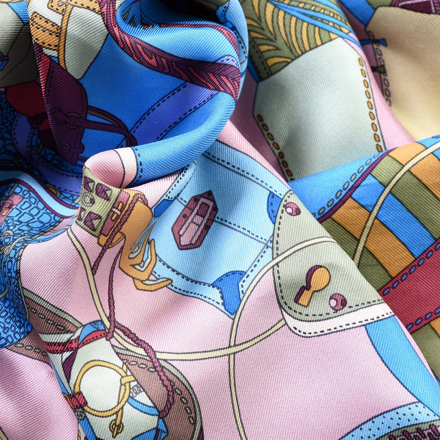 Hermes Silk Madame Cuir Pocket Square Scarf 2 of 6