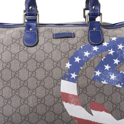 Gucci GG Plus Monogram Medium Boston USA Flag Unicef Duffle Blue 9 of 9