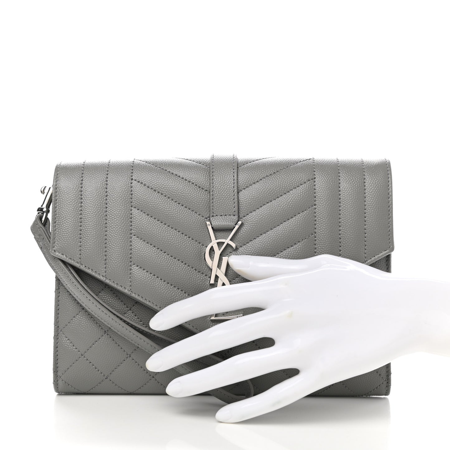 Grain De Poudre Textured Mixed Matelasse Triquilt Monogram Clutch Storm