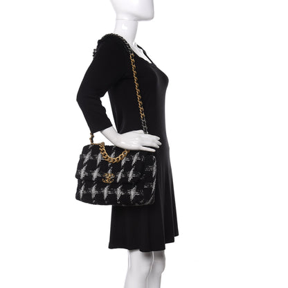 Chanel Tweed Quilted Large Chanel 19 Flap Black White 2 of 10