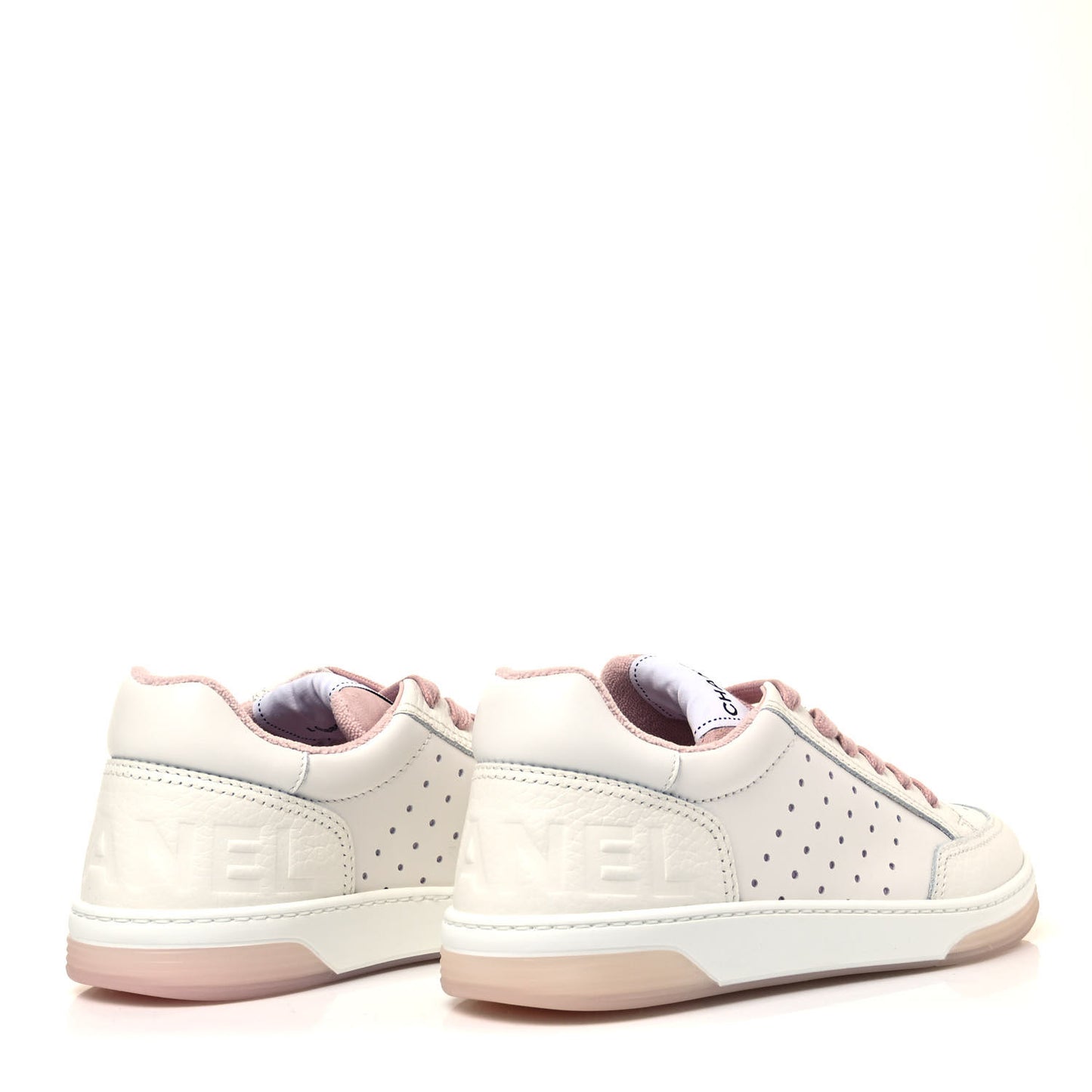 Grained Calfskin Fabric Womens Logo Sneakers 37.5 White Light Pink
