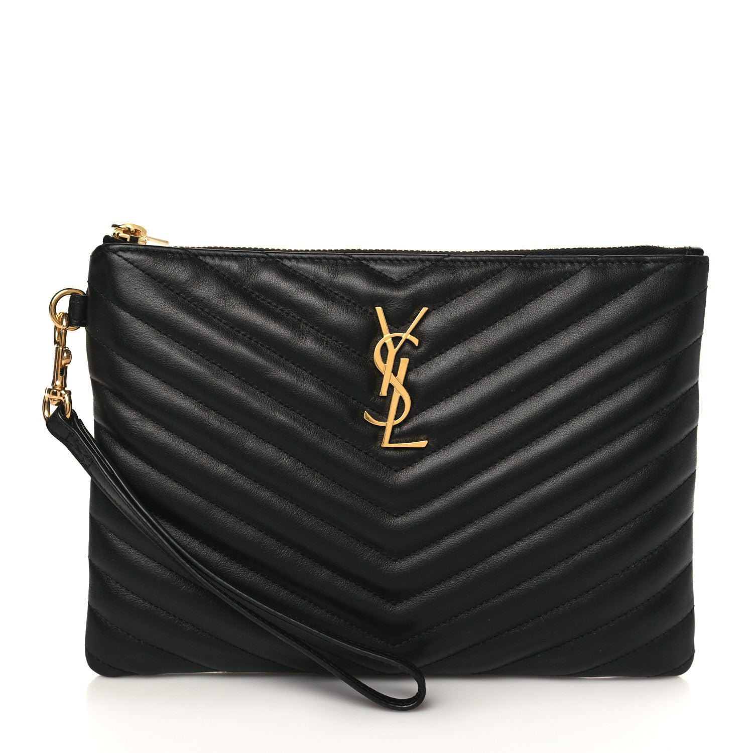Saint Laurent Calfskin Matelasse Chevron Monogram A5 Wristlet Black 1 of 6