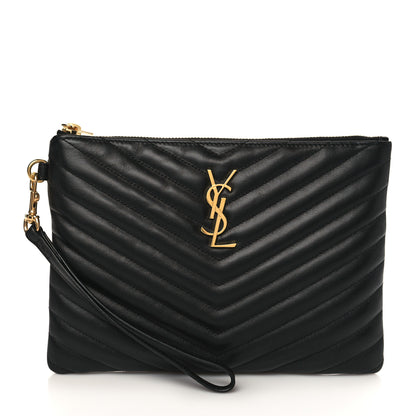 Saint Laurent Calfskin Matelasse Chevron Monogram A5 Wristlet Black 1 of 6