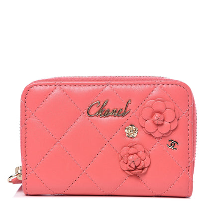 Chanel Lambskin Quilted Camellia Zip Coin Purse Pink 1 of 7