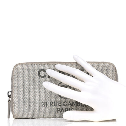 Chanel Canvas Deauville Zip Around Wallet Grey 2 of 11