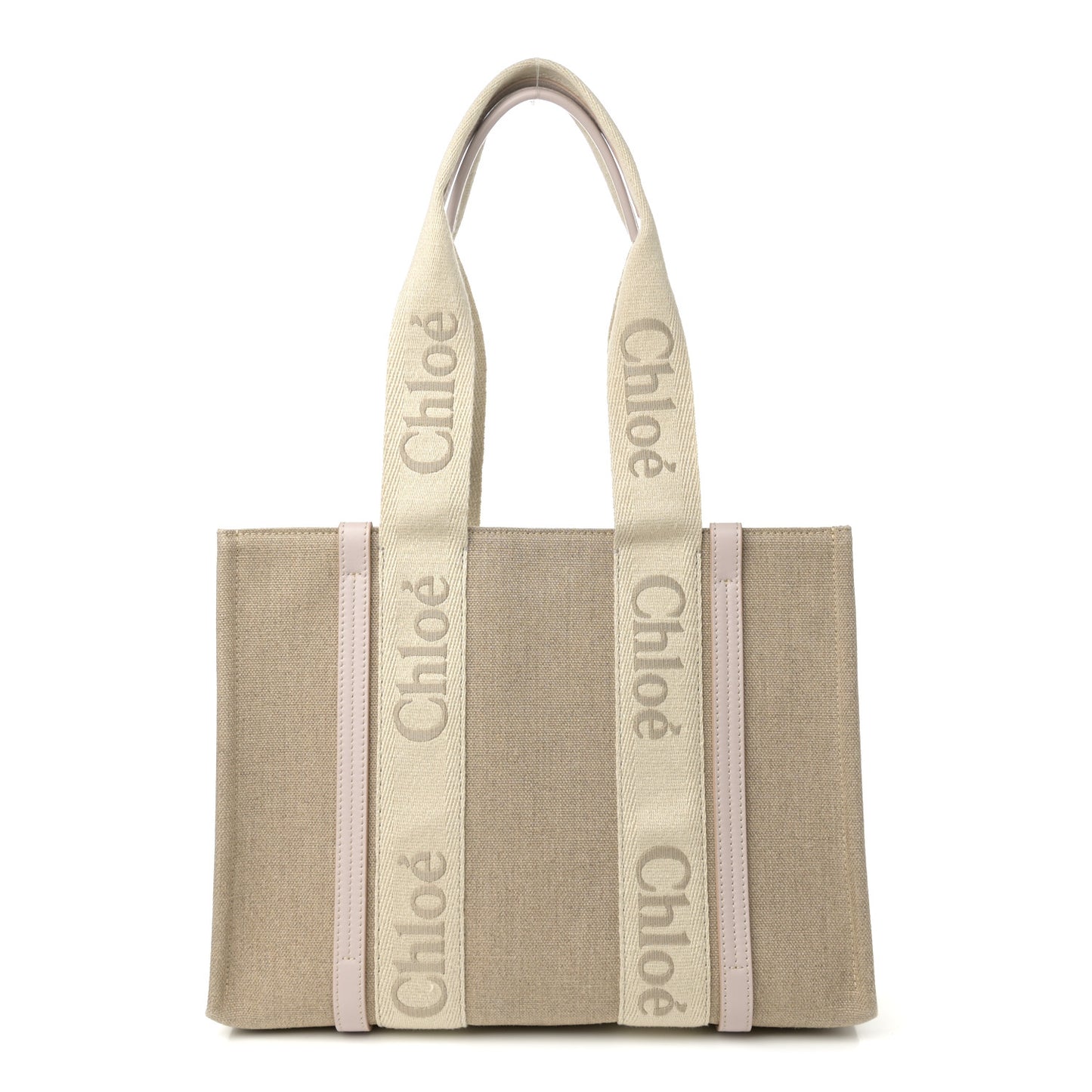 Linen Calfskin Medium Woody Ribbon Tote Cement Pink