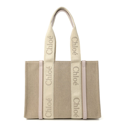 Chloe Linen Calfskin Medium Woody Ribbon Tote Cement Pink 1 of 14