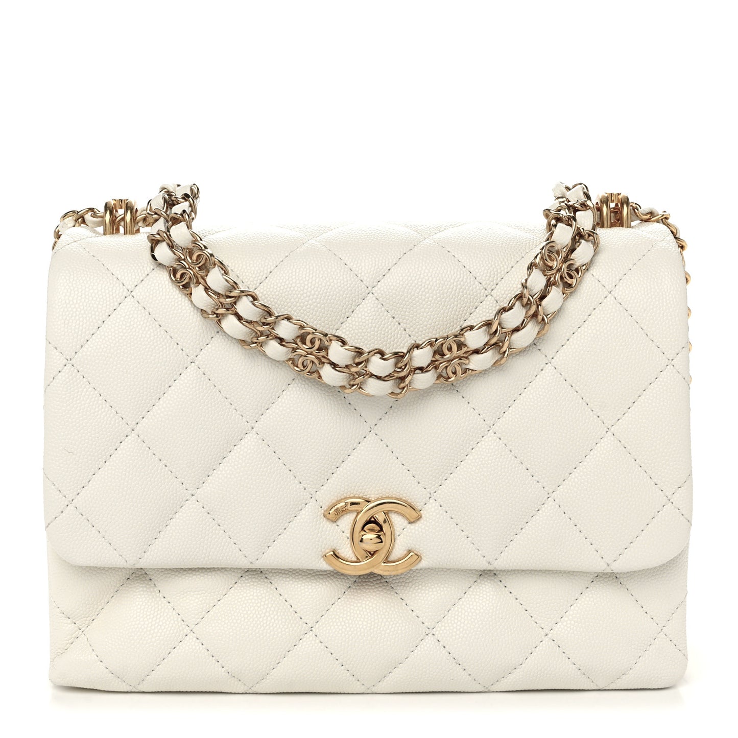 Caviar Quilted Coco First Flap White