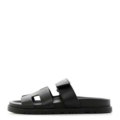 Hermes Calfskin Womens Chypre Sandals 35.5 Black 1 of 11