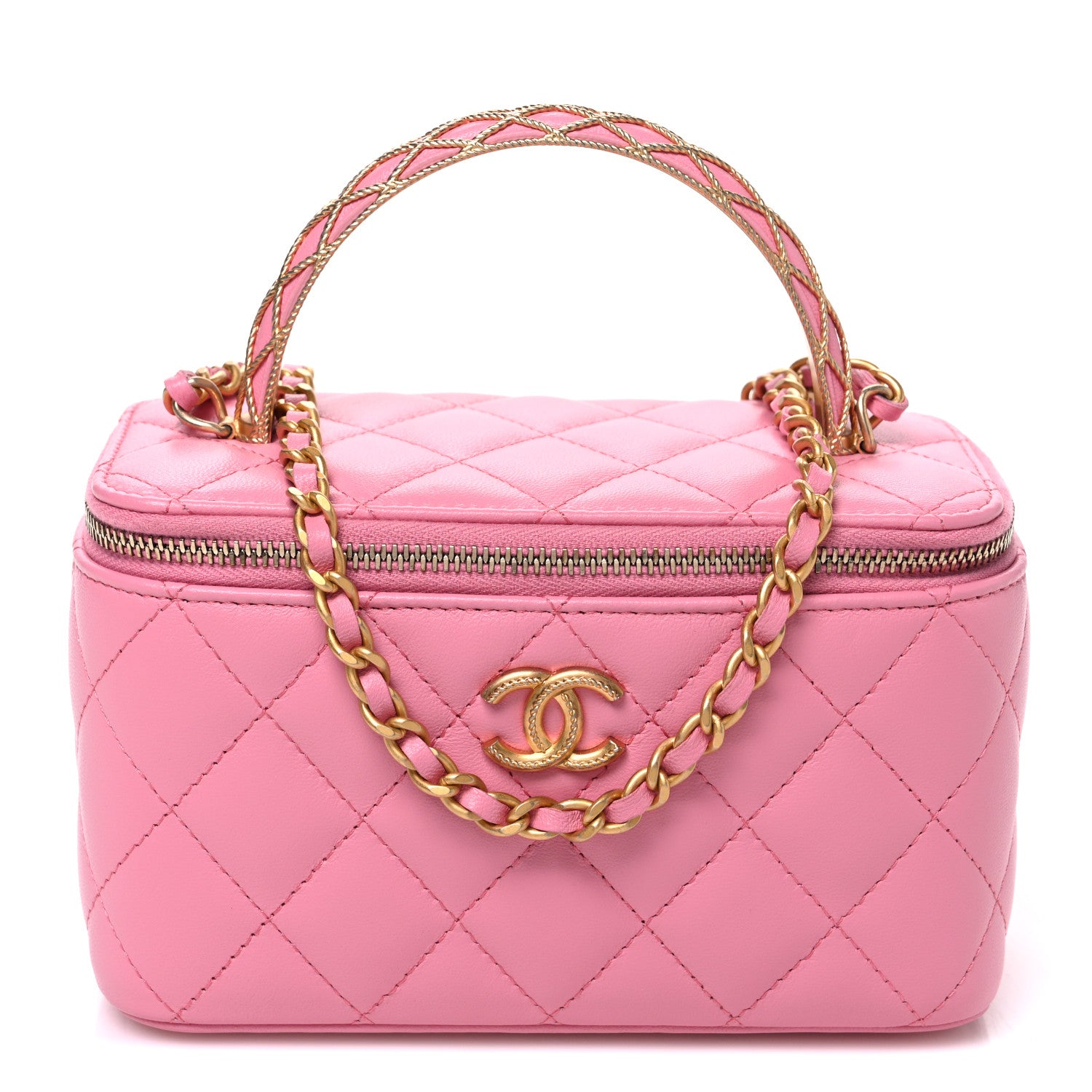 Chanel Lambskin Quilted Metal Twist Small Top Handle Vanity Case With Chain Pink 1 of 10