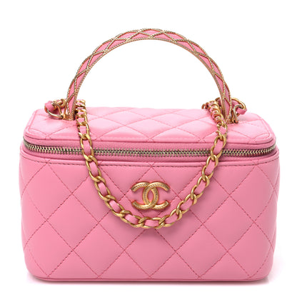 Chanel Lambskin Quilted Metal Twist Small Top Handle Vanity Case With Chain Pink 1 of 10