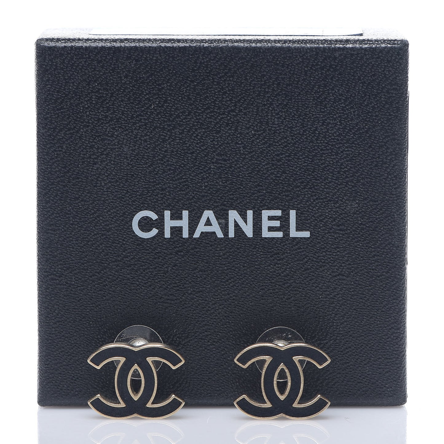 Enamel CC Stud Earrings Black Silver