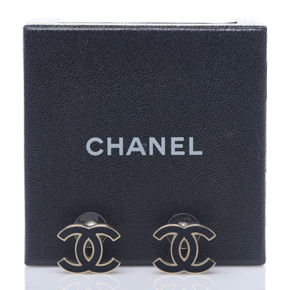 Chanel Enamel CC Stud Earrings Black Silver 6 of 6