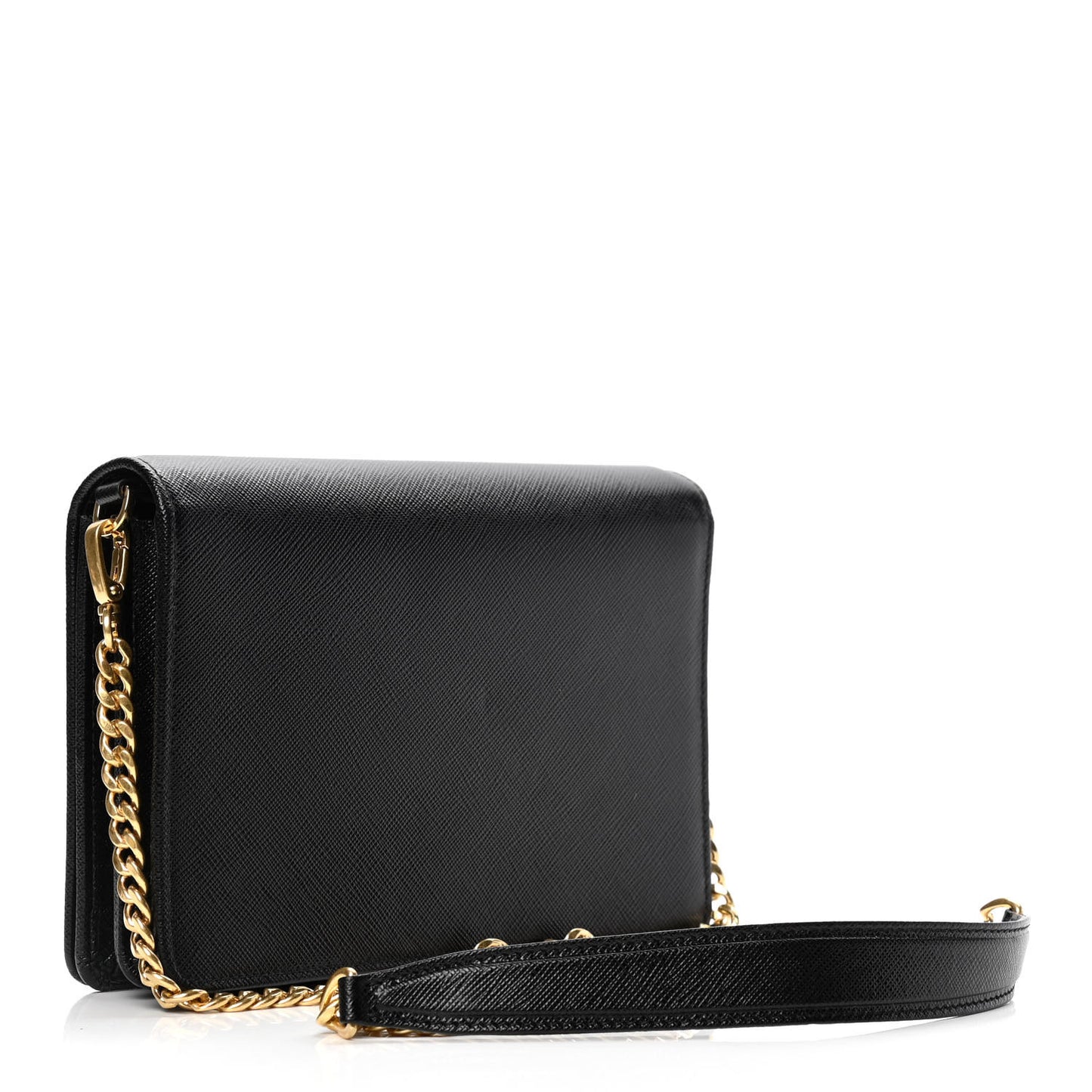 Saffiano Lux Monochrome Chain Wallet Black