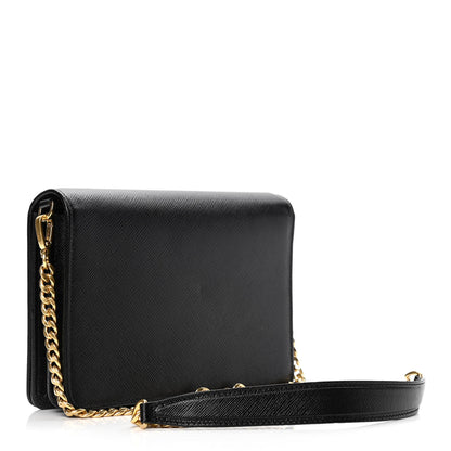 Prada Saffiano Lux Monochrome Chain Wallet Black 2 of 4
