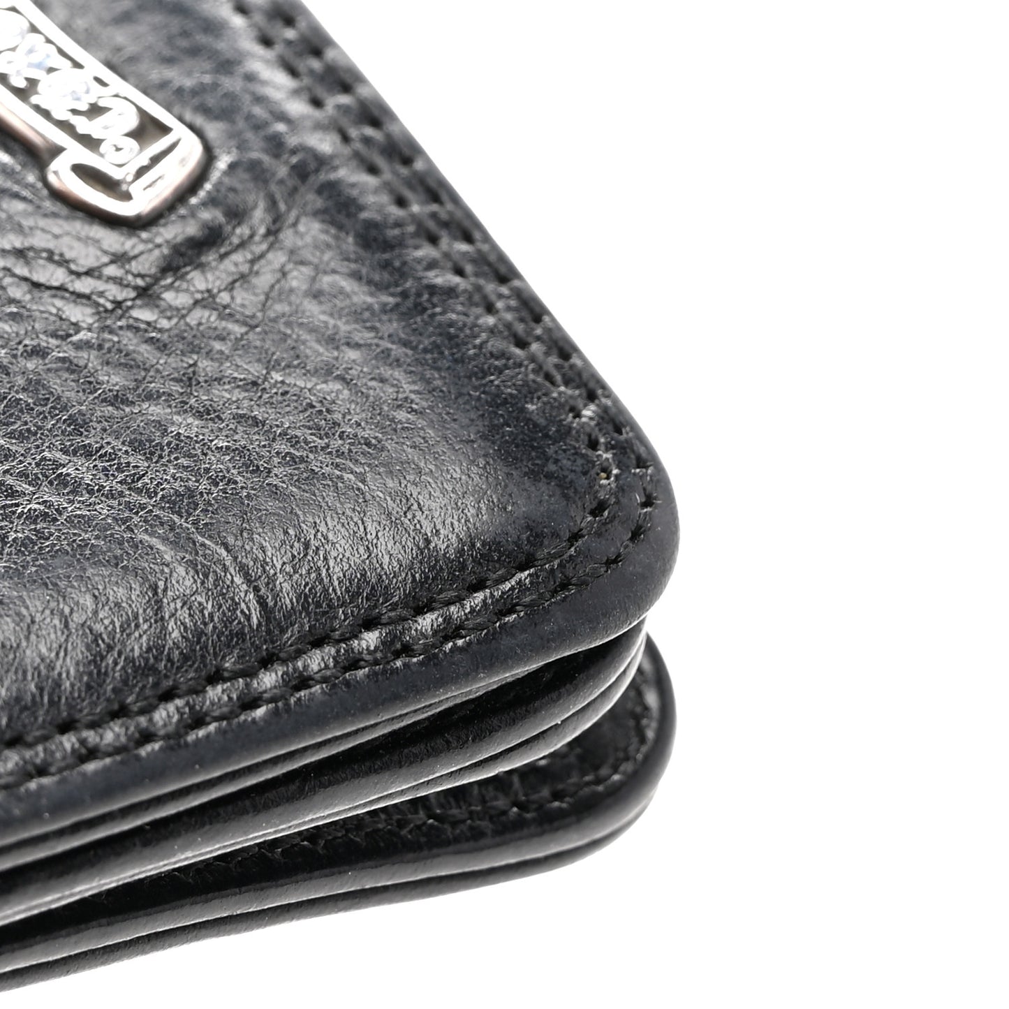 Grained Calfskin Grommet Card Holder Black